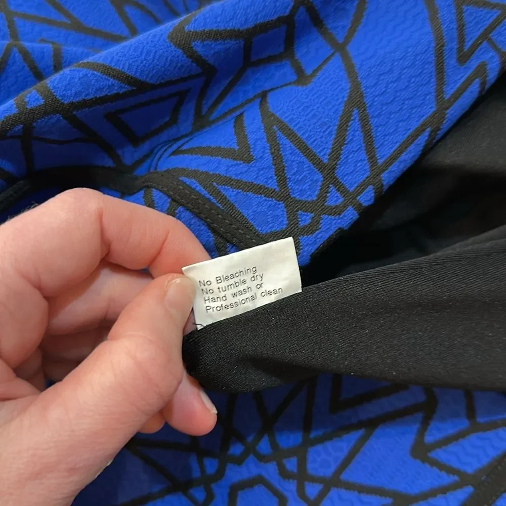Lotus Threads New York Blue Black Geometric Stretch Bodycon Mini Dress Small